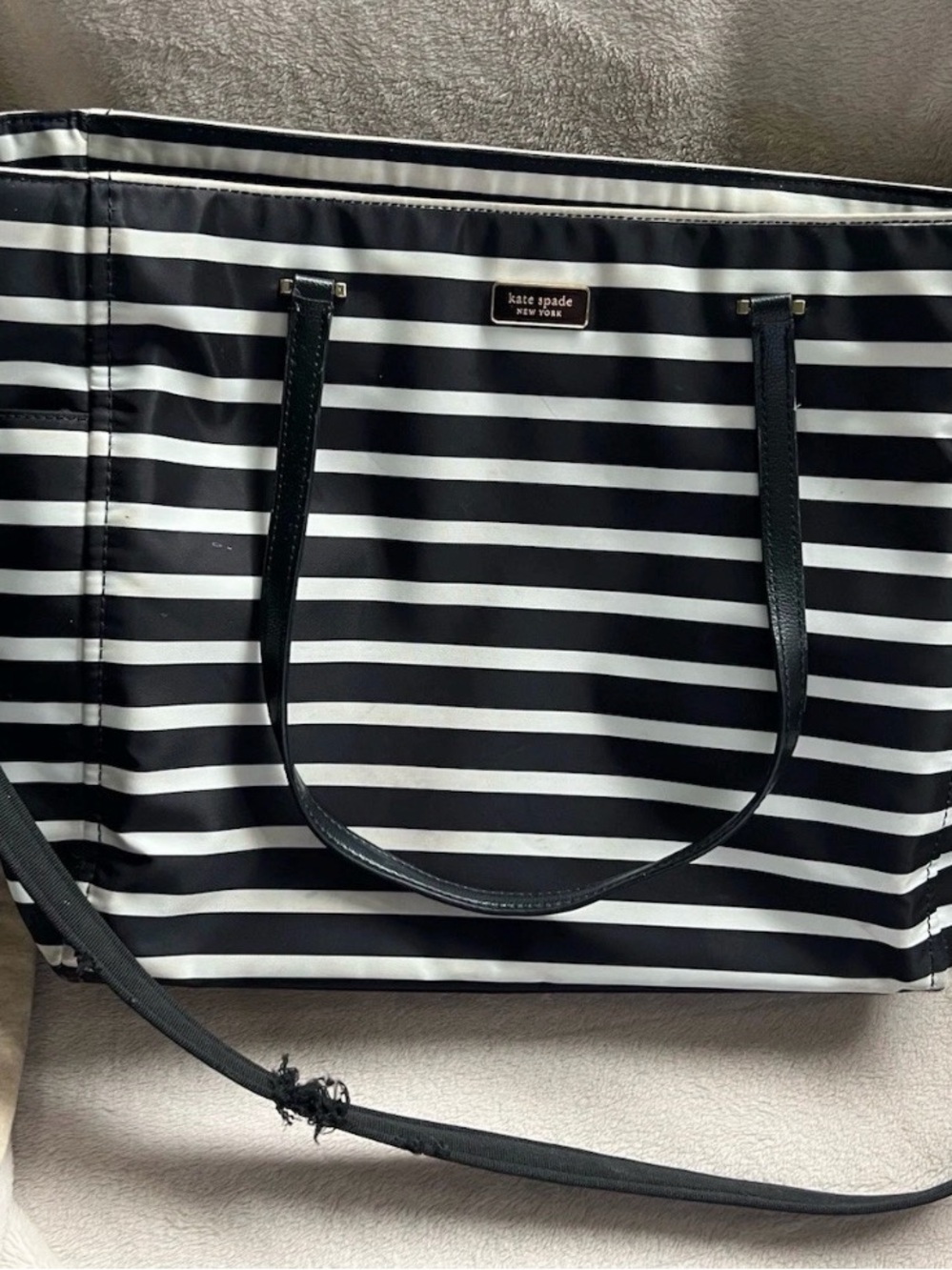 Kate Spade New York Nylon Black & White Striped Tote Baby Bag